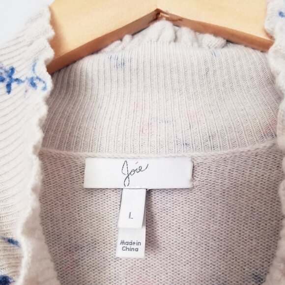 Joie Robbia Sweater L Wool Cashmere Blend Mock Neck Floral Ruffle Gesso $298 - Picture 9 of 16